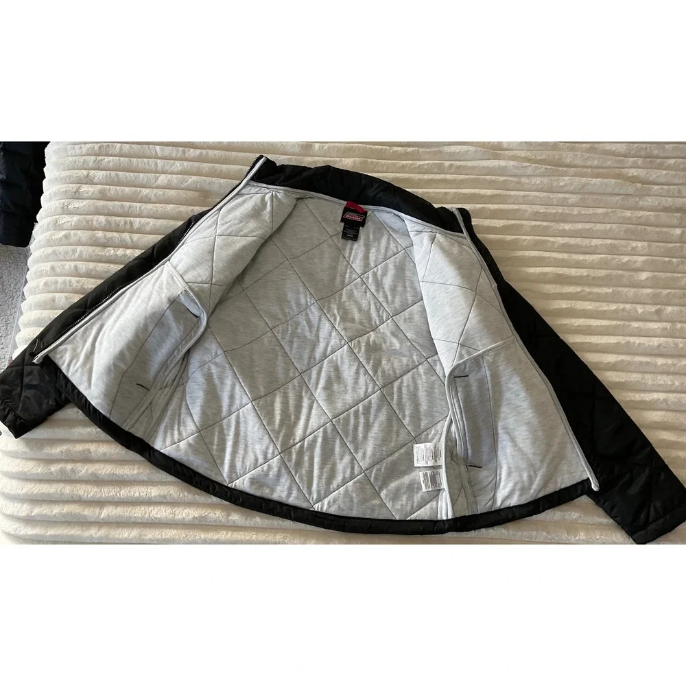 Genuine Dickies Womens Black Quilted Diamond Snap Front Jacket M Water Resistant